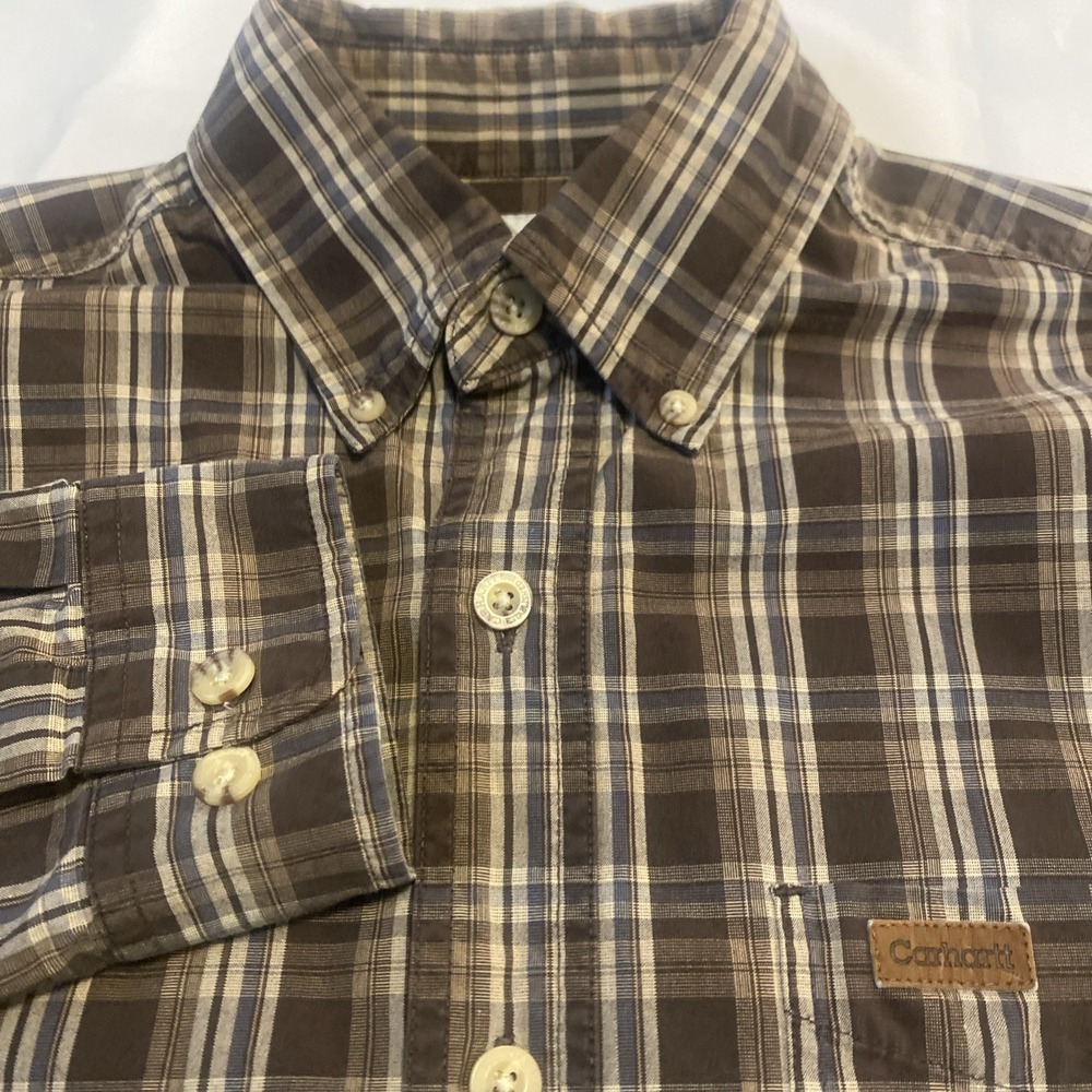 Carhartt Button Down Size Small Long Sleeve Shirt Brown Plaid - Picture 1 of 6